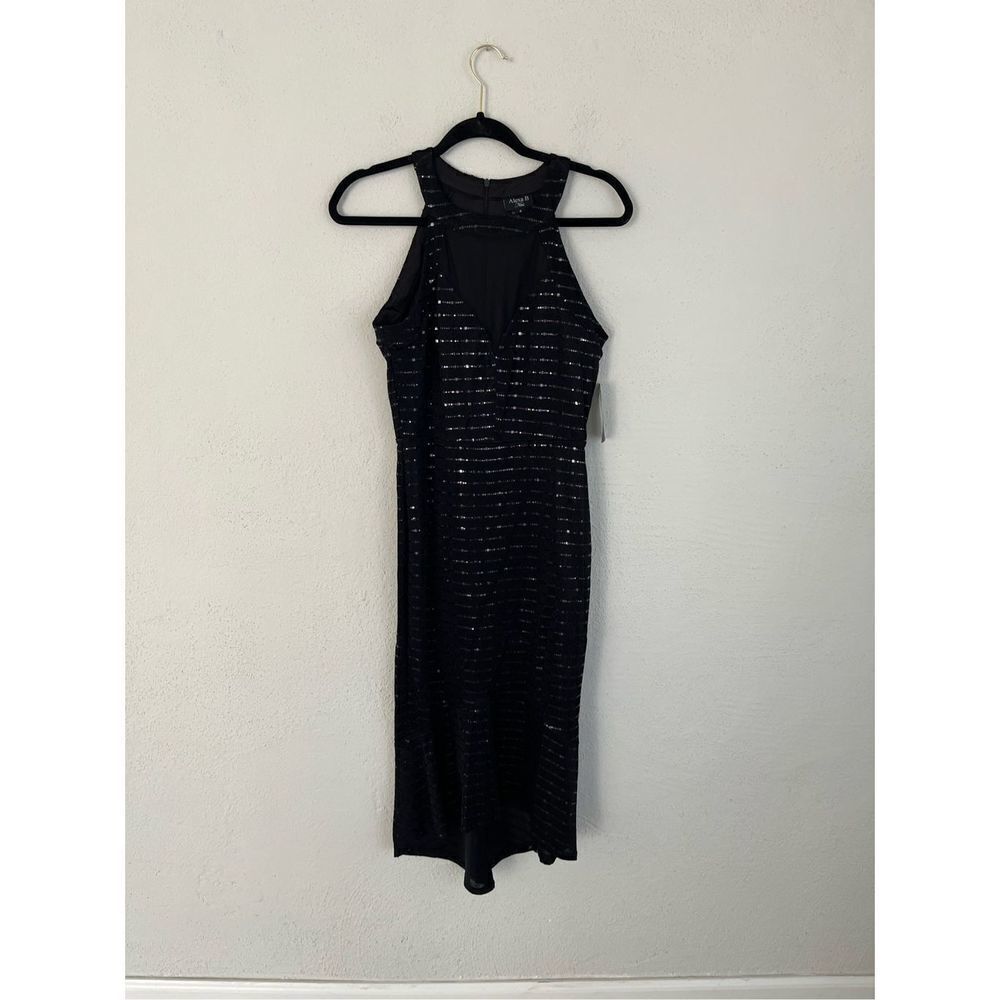 Alexa B Nites Black Sequins V neck Sheath Dress Women’s Size 6